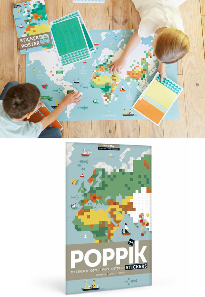 Poppik, poster, carte du Monde illustrée, stickers, Montessori ©L'Atelier Cartographik