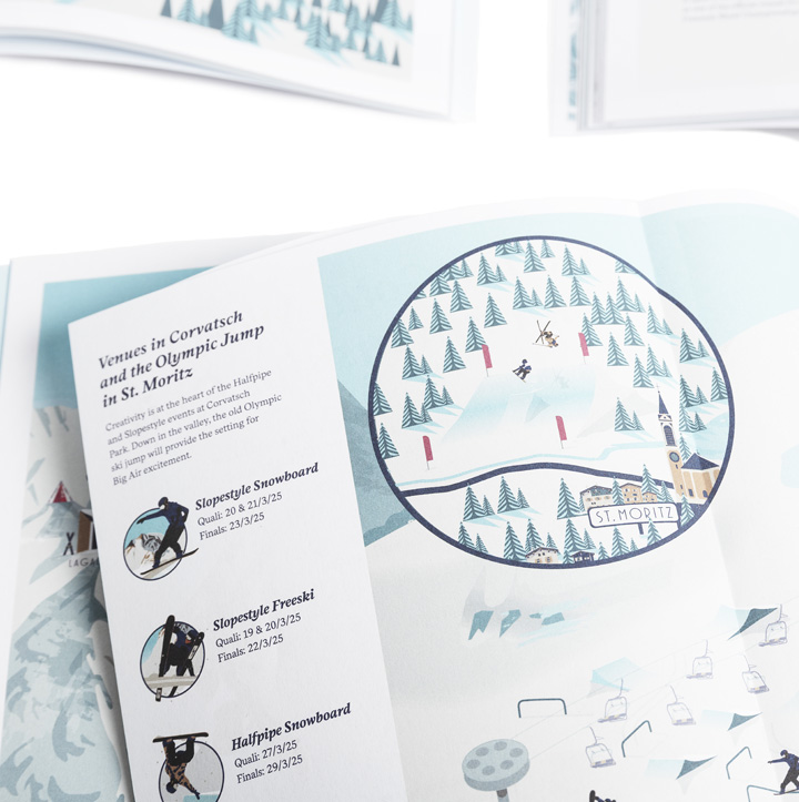 Engadin, Olympic jump, St Moritz, snowboard illustration, carte  illustrée | L'Atelier Cartographik