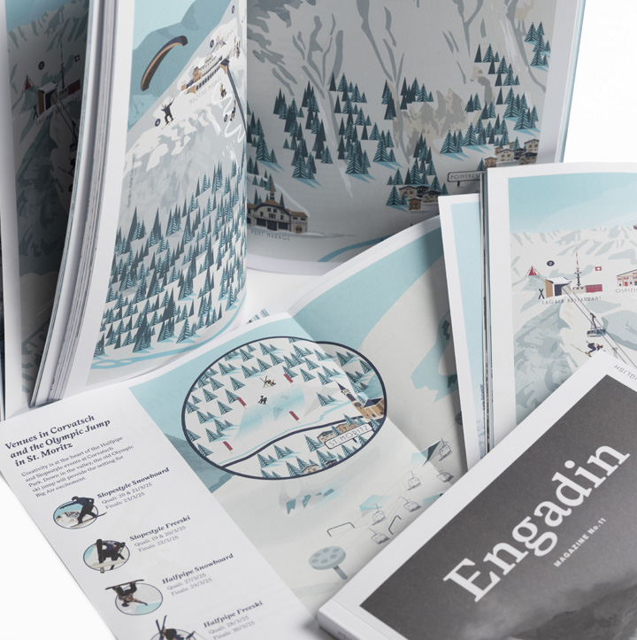 Engadin, carte illustrée, carte des Alpes Suisse  | L'Atelier Cartographik