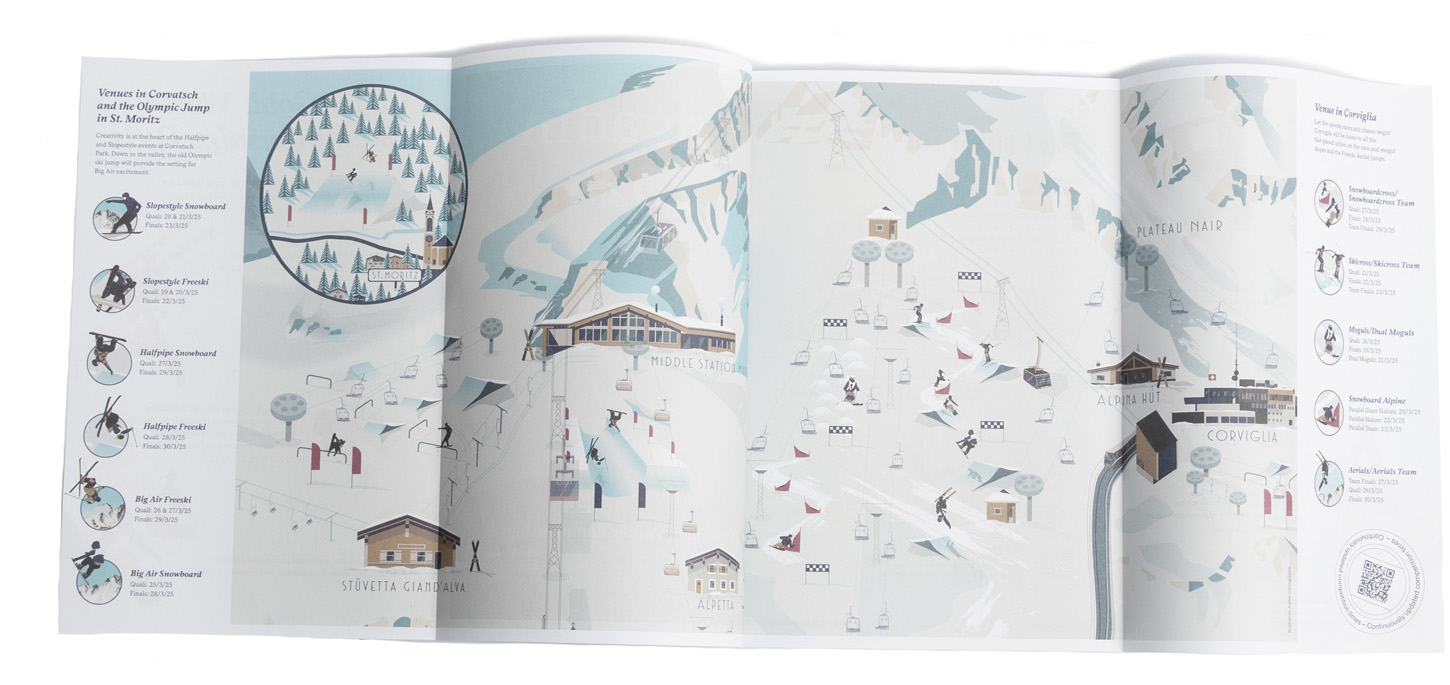 Engadin, Olympic jump, St Moritz, snowboard illustration, carte  illustrée | L'Atelier Cartographik