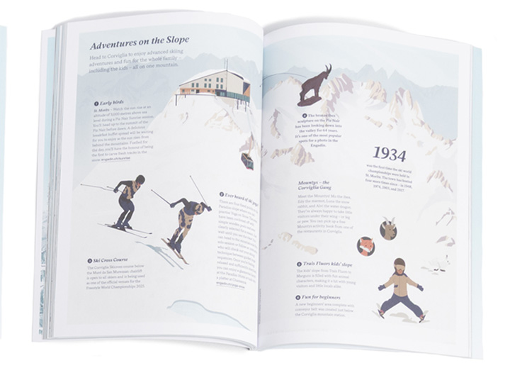 Engadin, Olympic jump, mountains illustration, carte  illustrée | L'Atelier Cartographik