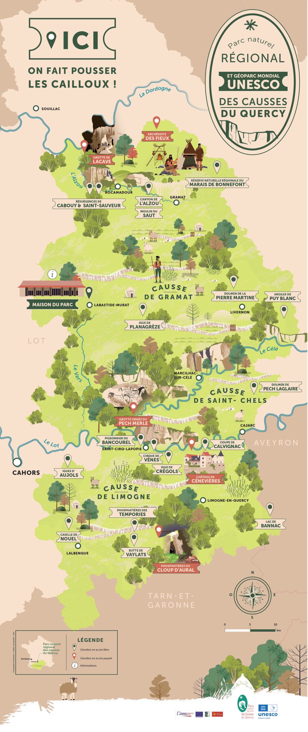 Parc naturel régional des Causses du Quercy, cartographie illustrée, Atelier Cartographik