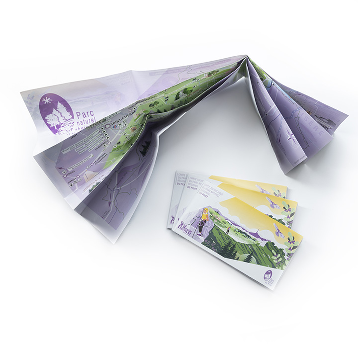 Carte touristique, carte du parc naturel régional du massif du Pilat, graphisme, illustration, Atelier cartographik