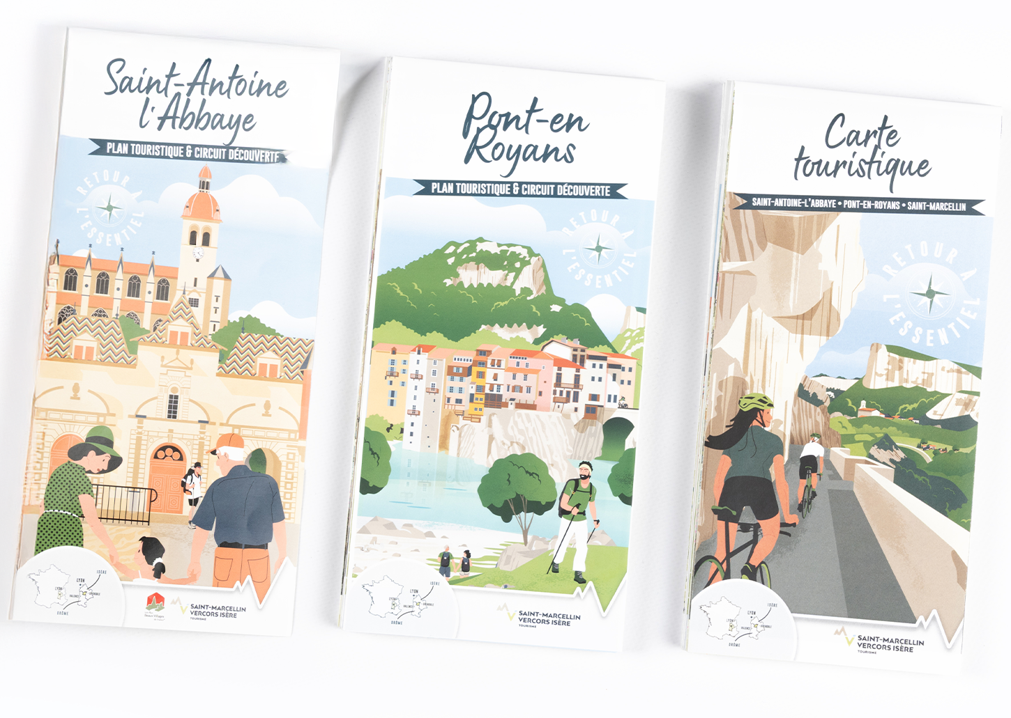 couverture de carte touristique, collection, illustrations, Atelier Cartographik